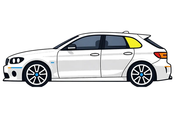 Quarter glass highlighted on a vehicle side profile