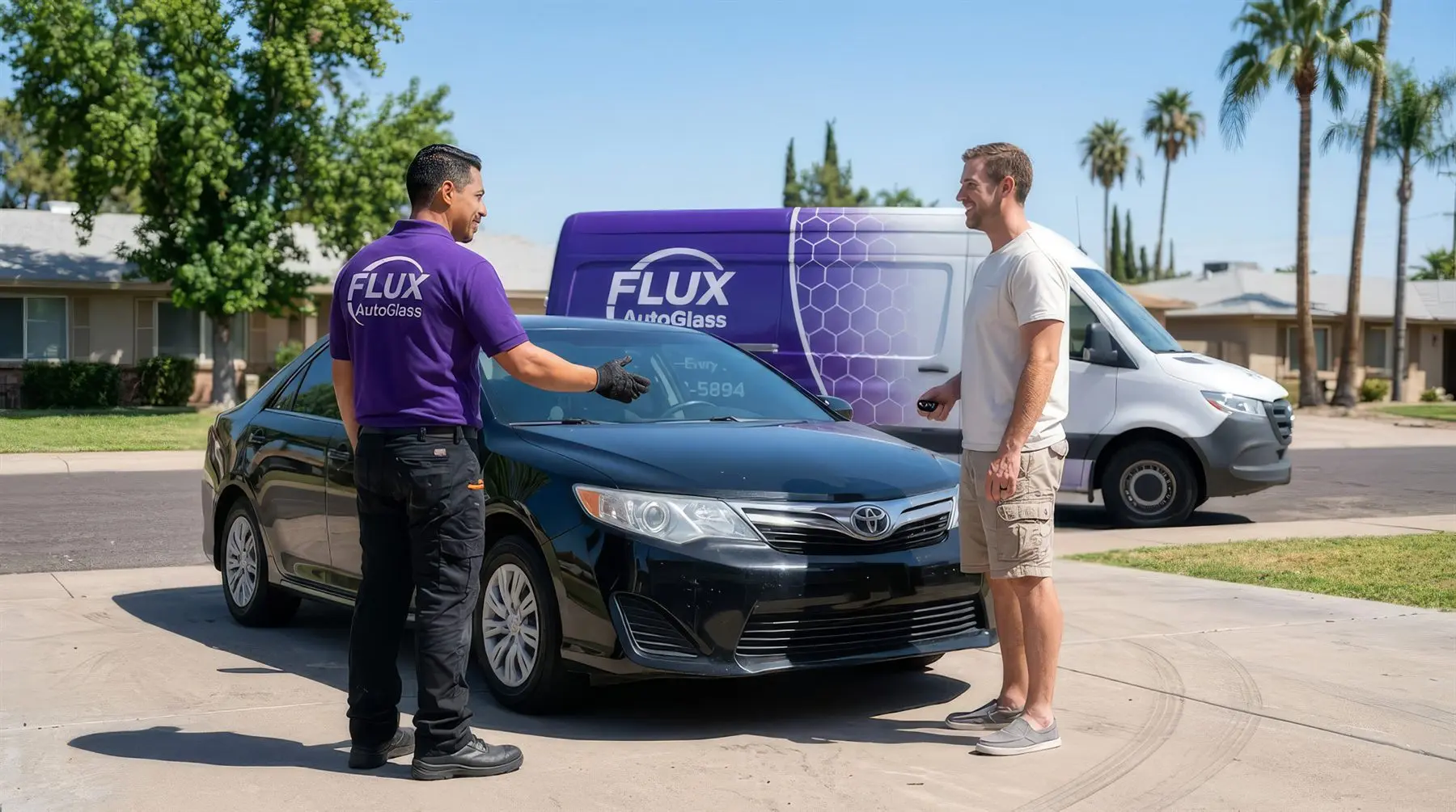 A finished windshield replacement, clean and ready to drive